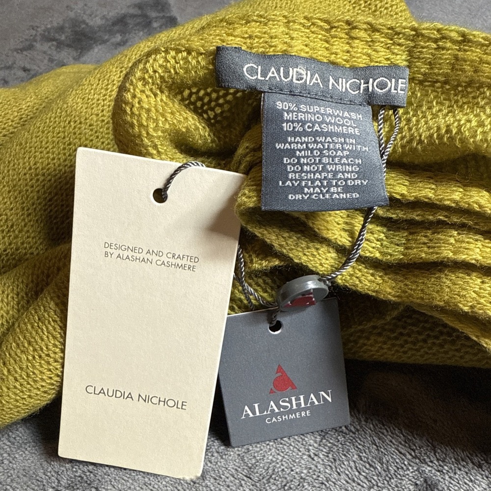 Claudia Nichole Alashan Cashmere Merino Wool Blend Wrap Scarf Mustard Yellow NWT - Picture 4 of 7